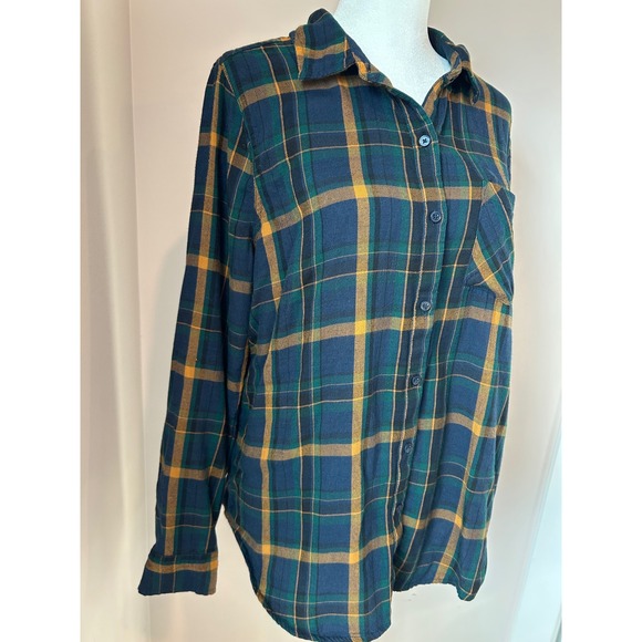 Lucky Brand Classic Plaid Flannel Shirt Navy Blue Dark Green Lumberjack Medium - Picture 4 of 11
